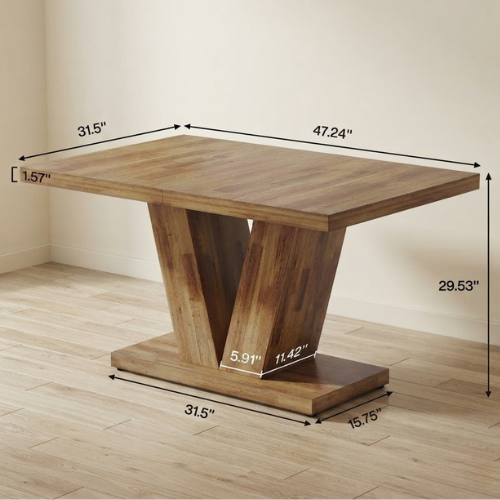 47" Wooden Dining Table with Heavy-Duty Pedestal, Farmhouse Kitchen Table