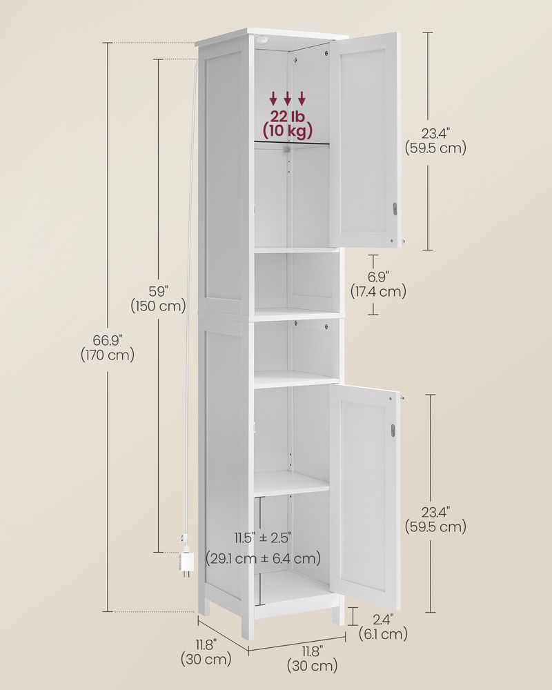 VASAGLE Tall Bathroom Cabinet with Lights 