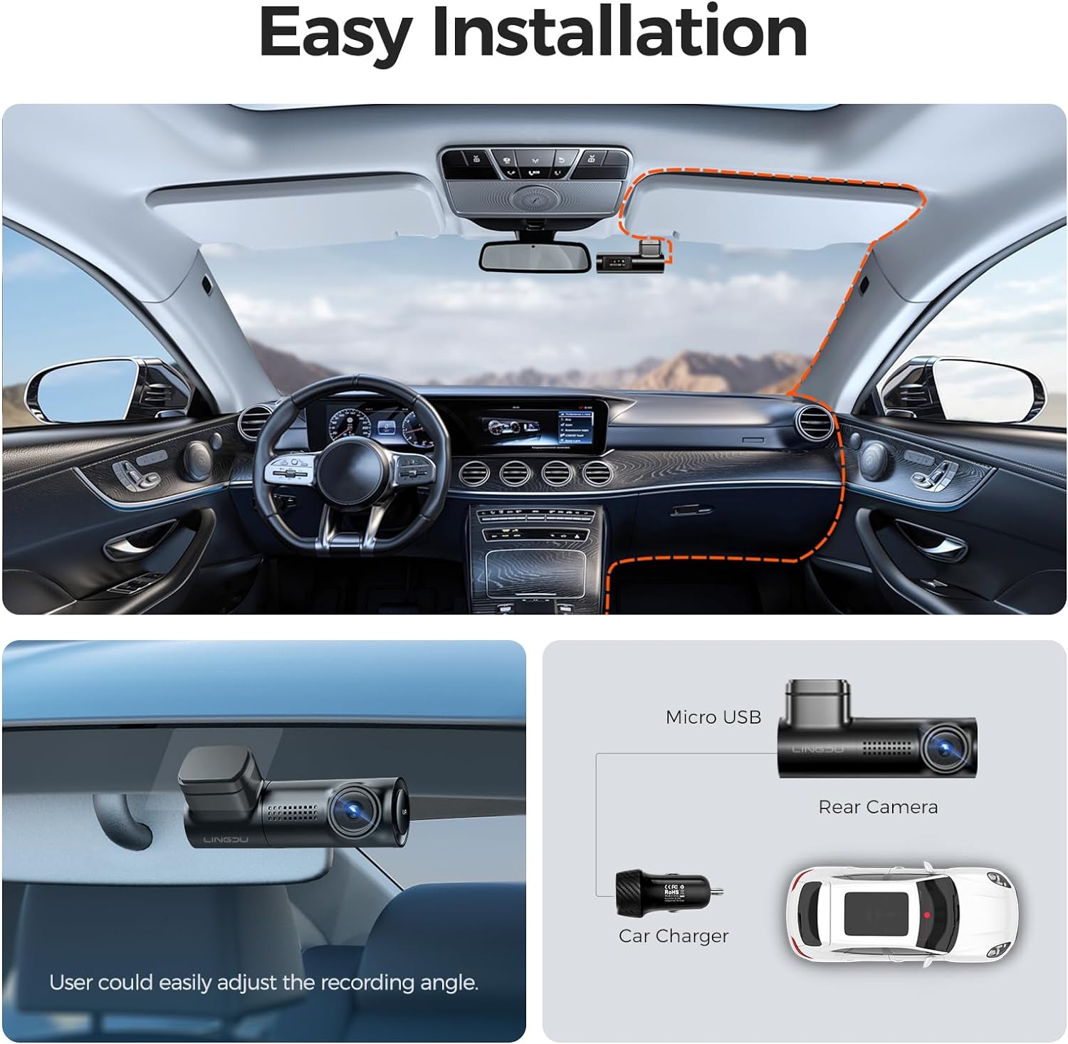 LINGDU D100 2.5K Dash Cam Front 
