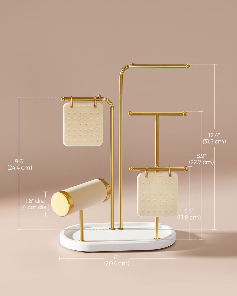 SONGMICS Jewelry Stand with Metal Frame, 2 Earring Boards, 4 Hanging Rods 
