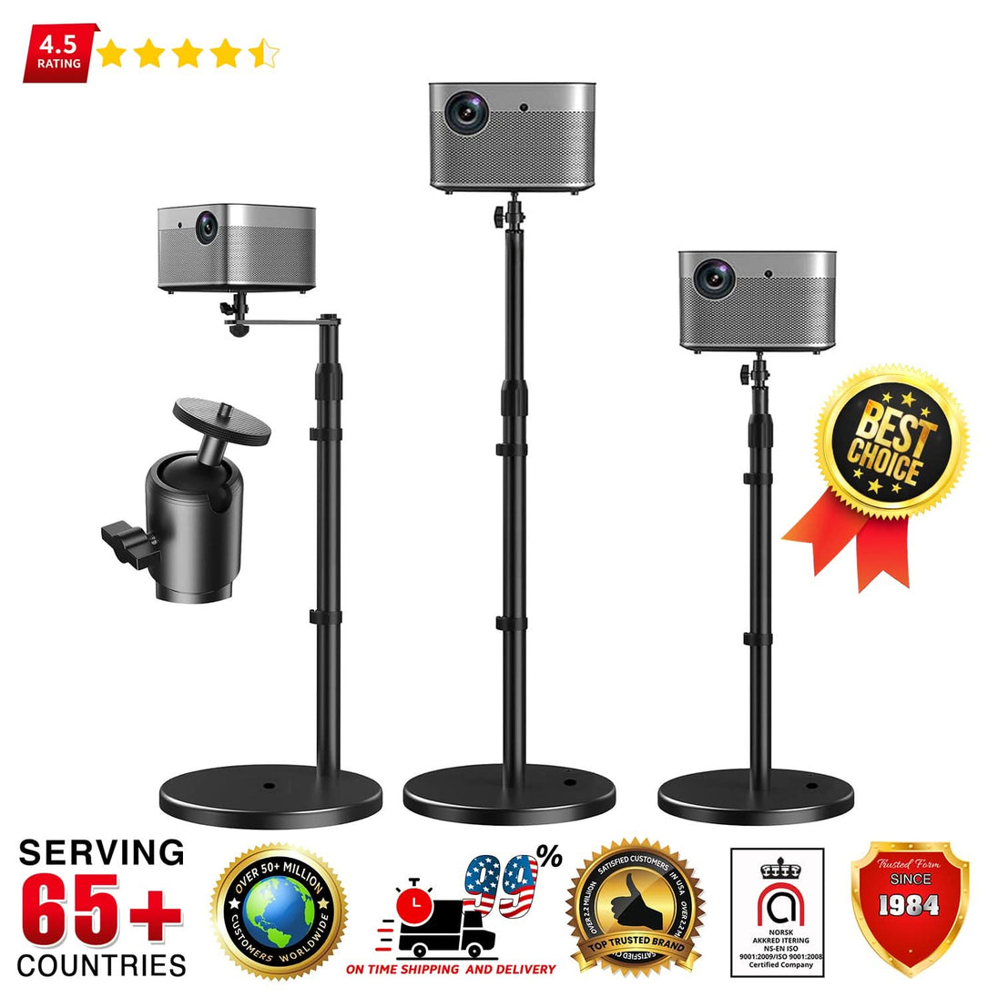 5Core Projector Stand Height Adjustable Mount Floor w 360° Swivel 3 Mounting Options