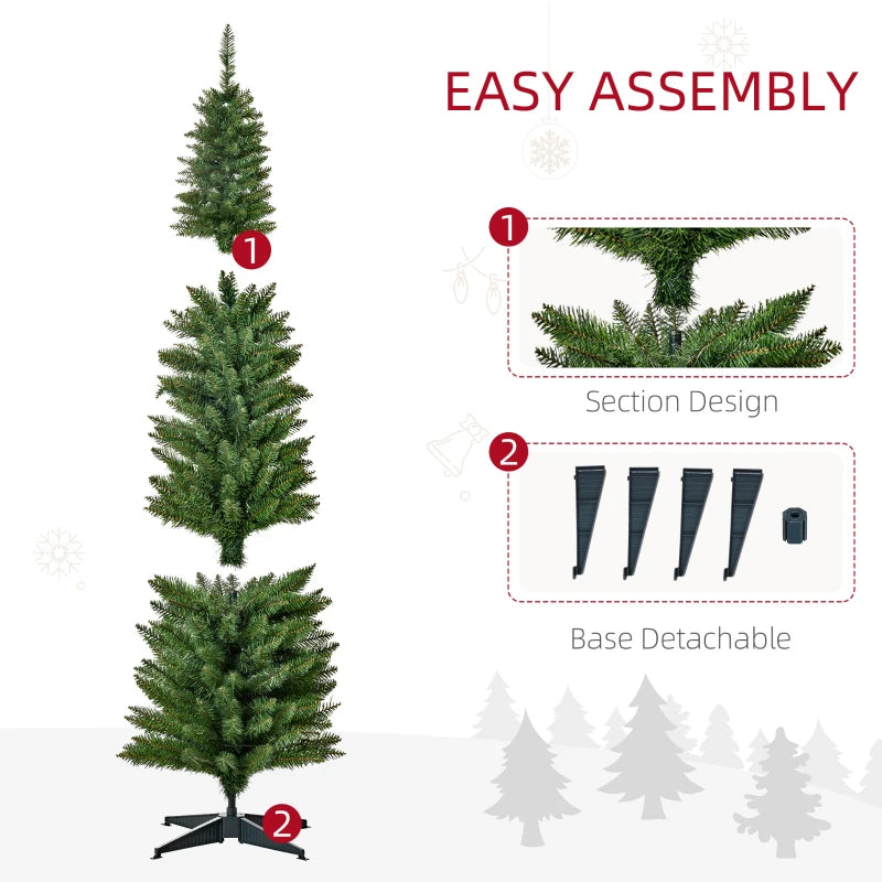 HOMCOM 6' Pre Lit Artificial Pencil Christmas Trees, Xmas Tree with Realistic Branches and Warm White LED Lights, Green 