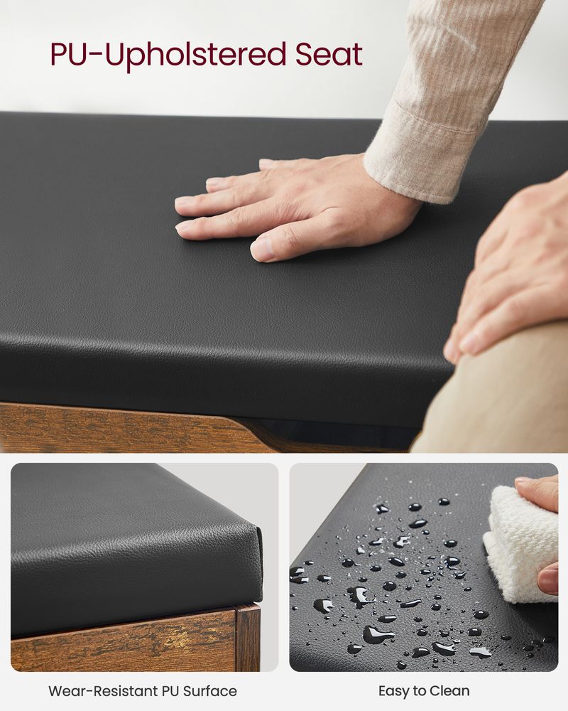 VASAGLE Storage Bench with Cushion, Padded Seat, 3 Compartments 