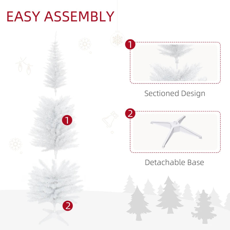 HOMCOM 6 FT Christmas Tree Classic Tree Holiday Indoor Decoration, with Stable Plastic Base, White 