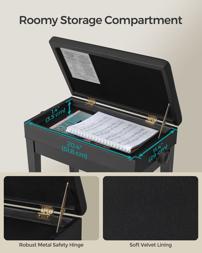 SONGMICS Adjustable Wooden Piano Bench Stool 