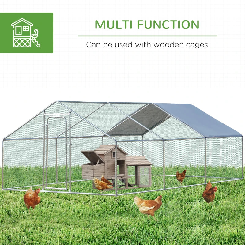 PawHut 9.8' x 19.7' Metal Chicken Coop, Galvanized Walk-in Hen House, Poultry Cage with 1.25" Tube, Waterproof UV-Protection Cover for Rabbits, Ducks