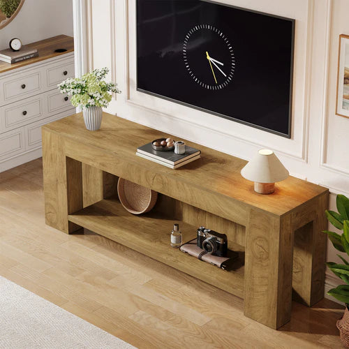 TV Stand 63" Entertainment Center with Open Shelves for Up to 75" TVs with Farmhouse Design and Storage Shelves Rustic Brown