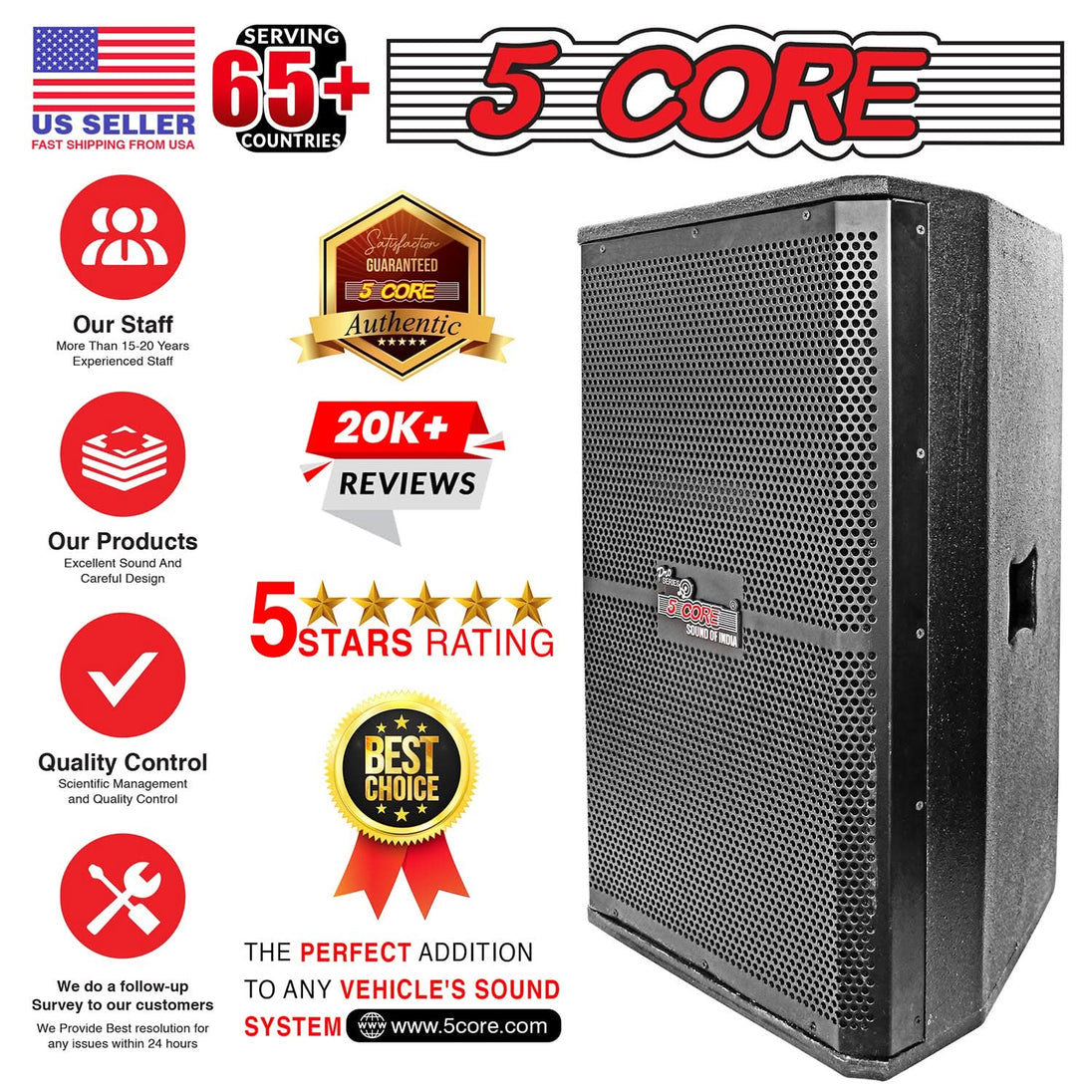 5Core Portable Cabinet PA DJ Speaker System 15 Inch 2000W Passive 2 Way Loudspeaker