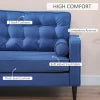 HOMCOM Mid-Century Sofa, Couch with Button-Tufted Back Cushion, Velvet Feel Fabric Upholstery, 2 Cylindrical Pillows and Rubber Wood Legs, Dark Blue