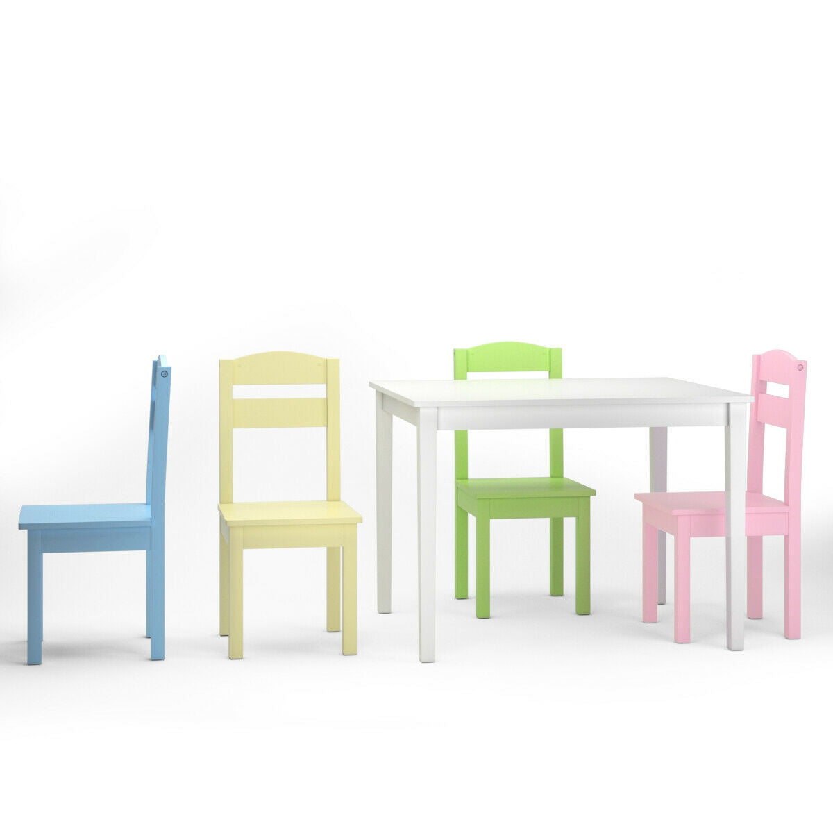 5 Pieces Kids Pine Wood Table Chair Set-Clear