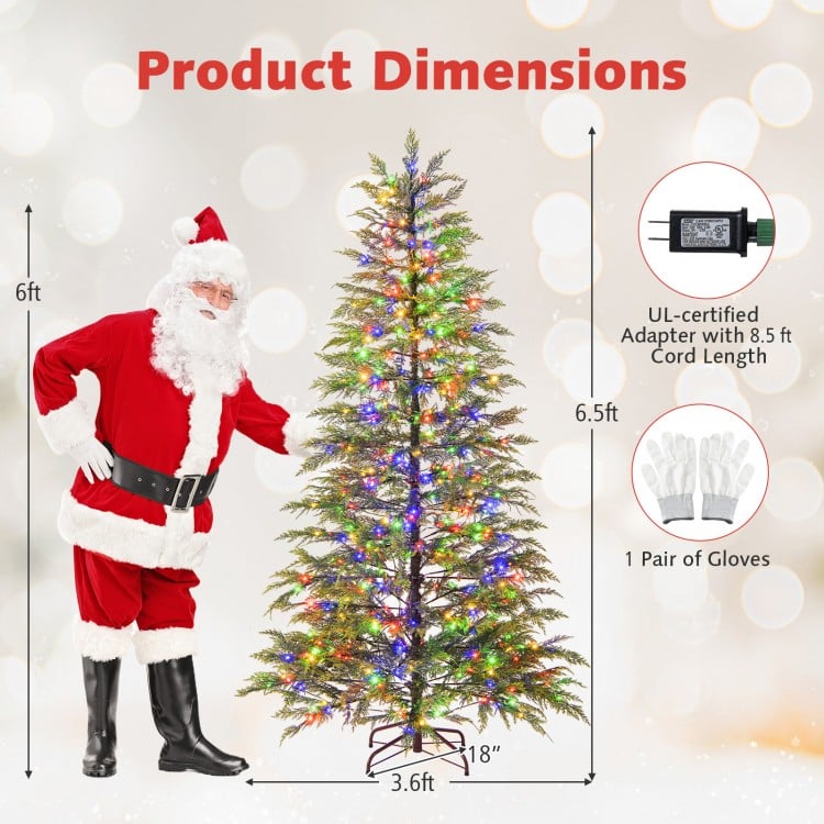 6.5 Feet Artificial Christmas Tree with Branch Tips and Colorful LED Lights