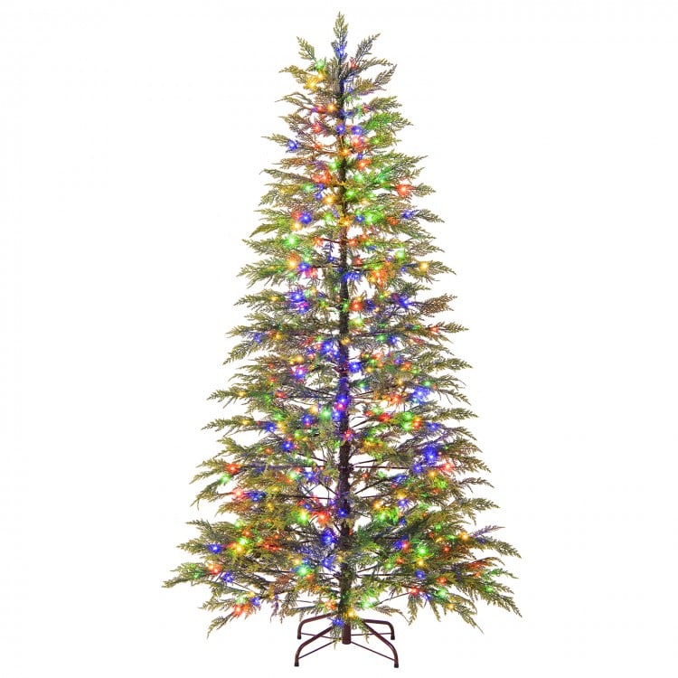 6.5 Feet Artificial Christmas Tree with Branch Tips and Colorful LED Lights