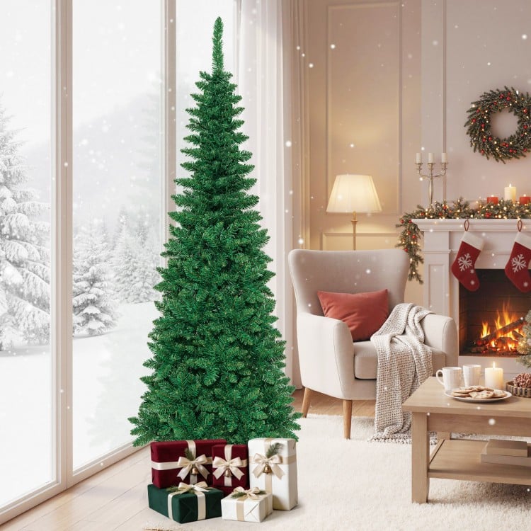 6.5 Feet Pre-Lit Hinged Artificial Pencil Christmas Tree