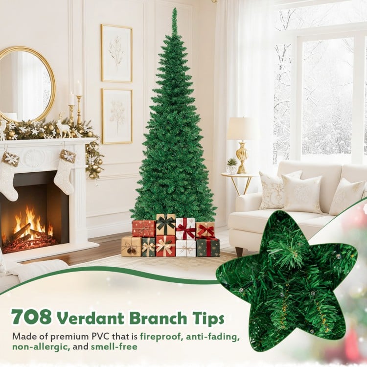 6.5 Feet Pre-Lit Hinged Artificial Pencil Christmas Tree