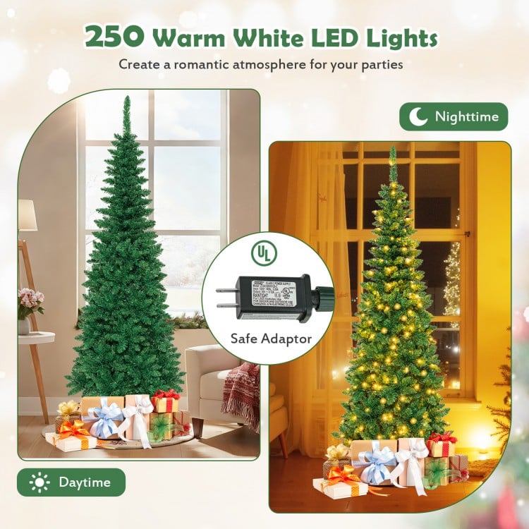 6.5 Feet Pre-Lit Hinged Artificial Pencil Christmas Tree