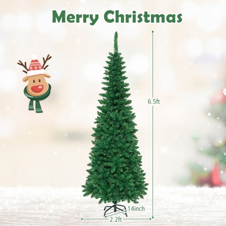 6.5 Feet Pre-Lit Hinged Artificial Pencil Christmas Tree