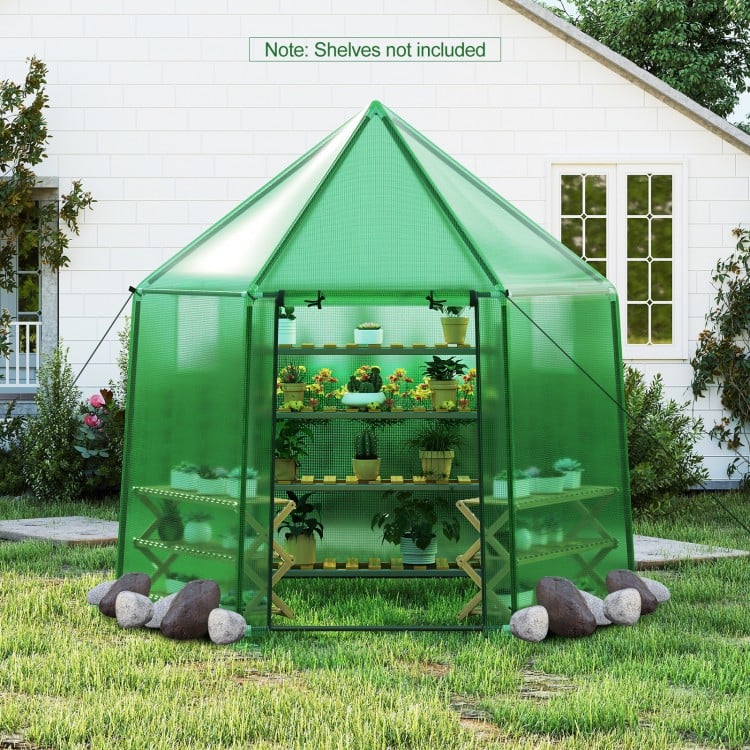 6.5 x 5.6 x 6.2 FT Mini Walk-in Greenhouse Portable Outdoor Warm House for Winter with PE Cover-Green