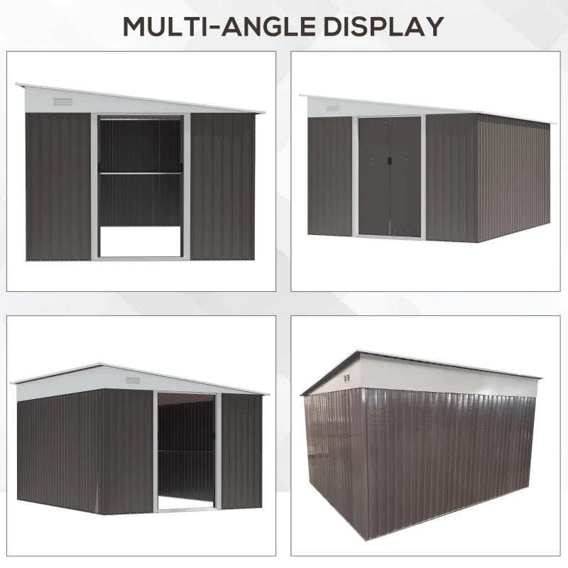 Outsunny 11' x 9' Steel Garden Storage Shed, Outdoor Metal Tool House with Double Sliding Doors & 2 Air Vents, Grey