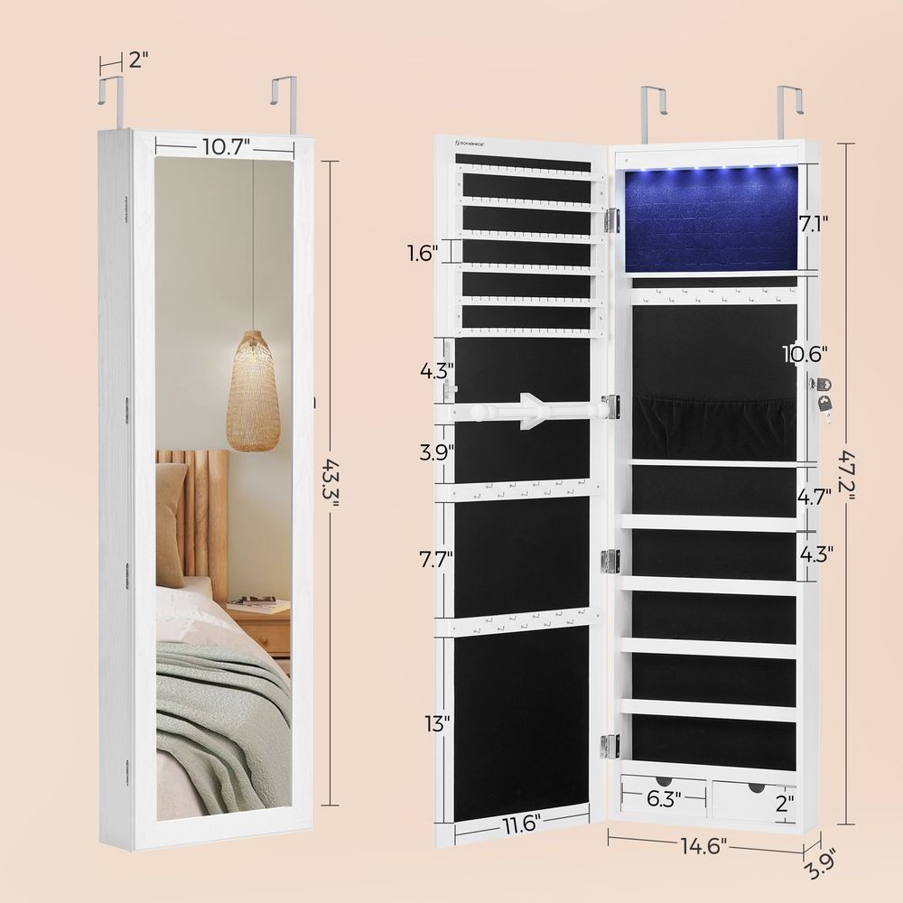 SONGMICS Lockable Wall or Door Mounted Jewelry Armoire Organizer with Mirror 