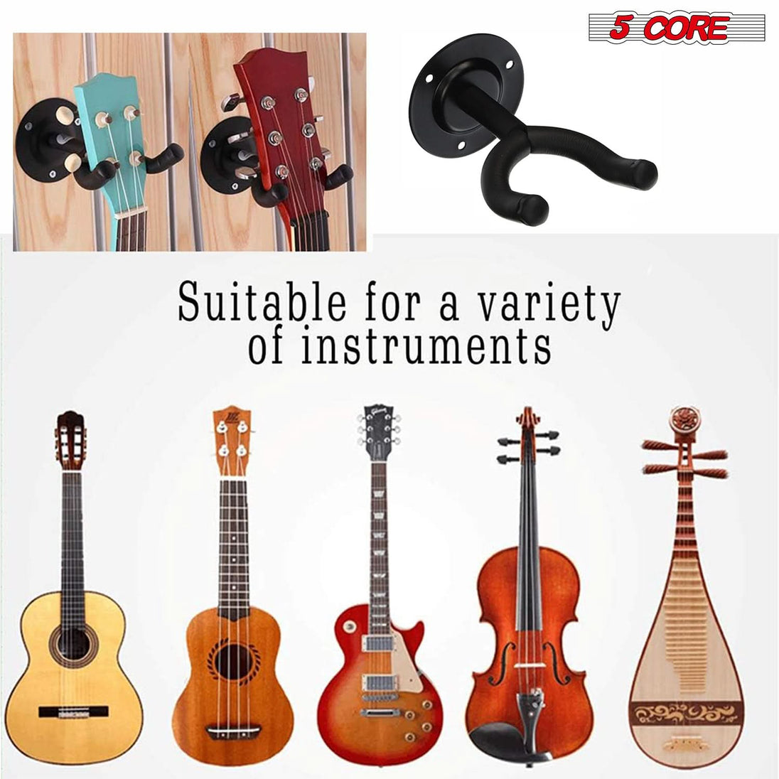 5 Core Guitar Wall Mount Hanger Display Guitar Wall Holder Hook w Screws Soft Padding