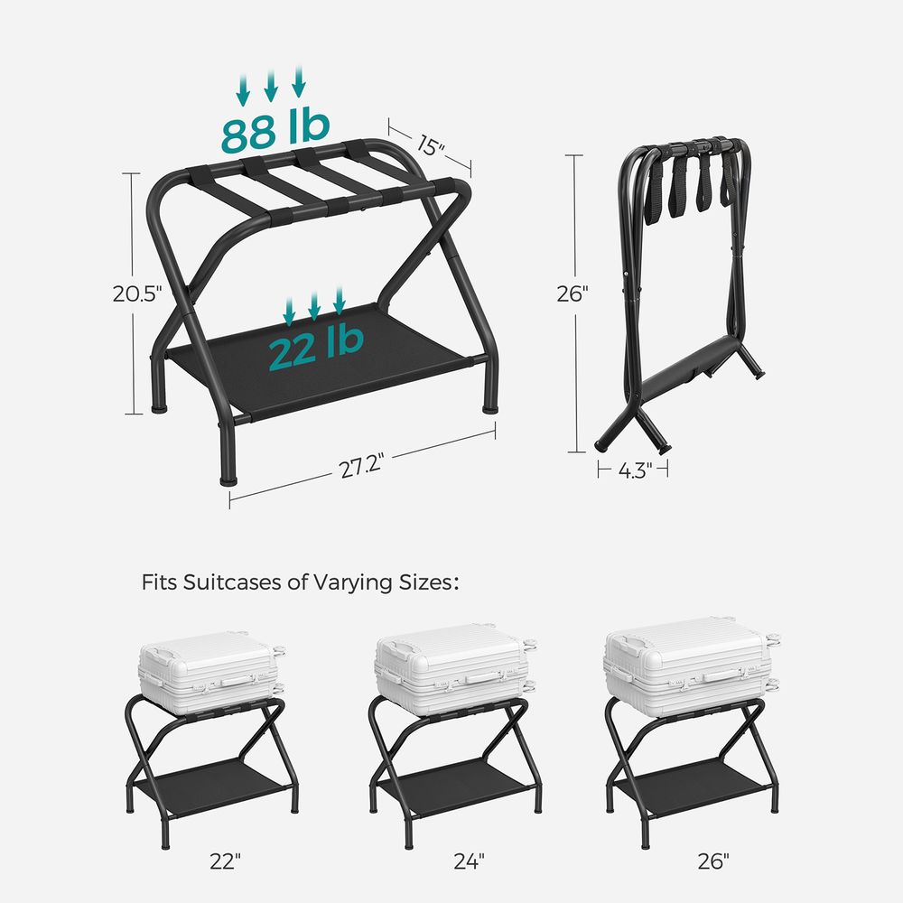 SONGMICS Black Foldable Luggage Rack 