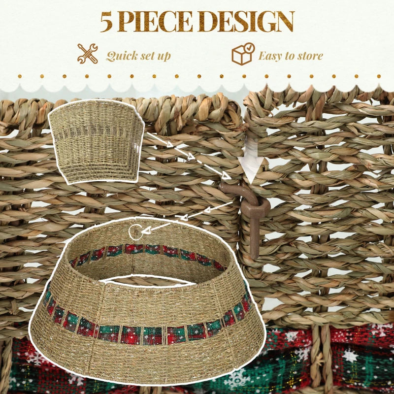 HOMCOM 28" Rustic Rattan Christmas Tree Skirt – Woven Tree Collar for Holiday Home & Party Decoration 