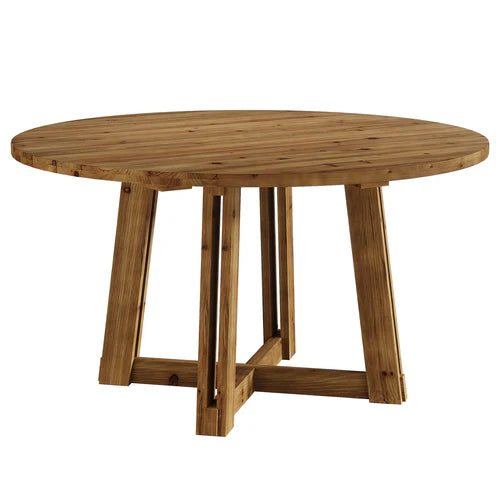 Conference Table 47" Solid Wood Round Meeting Table with Thickened Tabletop and Cross Base Design Brown