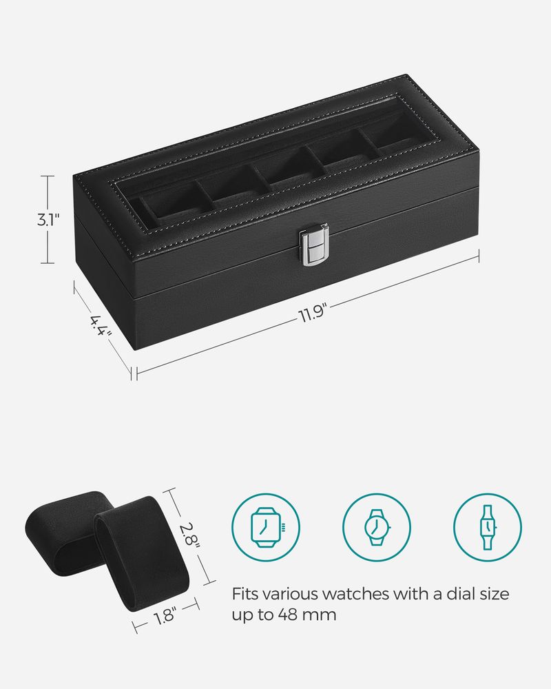 SONGMICS 6 & 12-Slot Watch Box with Large Glass Lid 