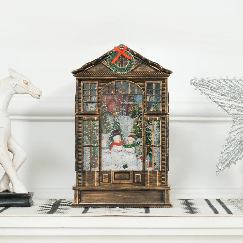 HOMCOM Musical Christmas Snow Globe Lantern with Lights & Swirling Glitter, Holiday Party Gift, Bronze 