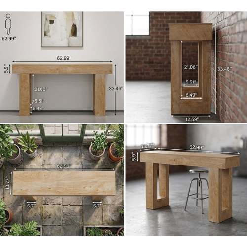 63-Inch Farmhouse Console Table, Wooden Sofa Table for Entryway and Hallway