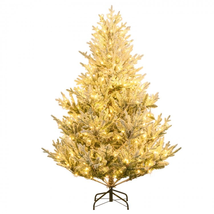 6 Feet Pre-Lit Artificial Christmas Tree Hinged Snow Flocked Xmas Tree