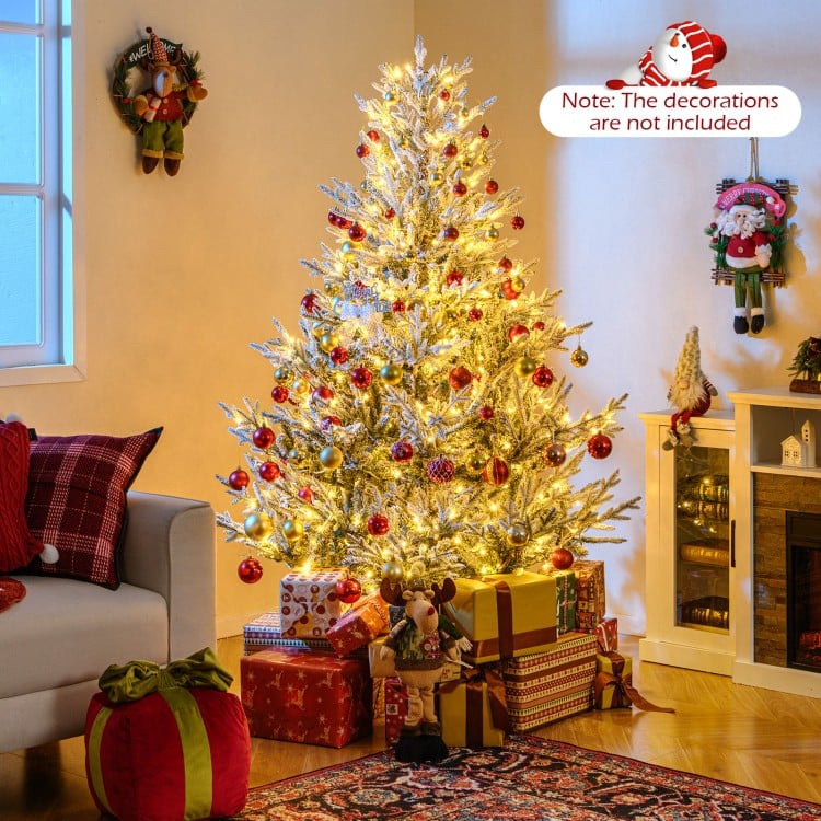 6 Feet Pre-Lit Artificial Christmas Tree Hinged Snow Flocked Xmas Tree