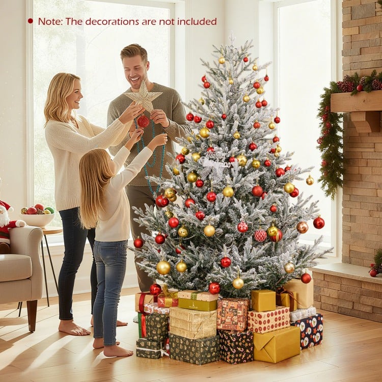 6 Feet Pre-Lit Artificial Christmas Tree Hinged Snow Flocked Xmas Tree