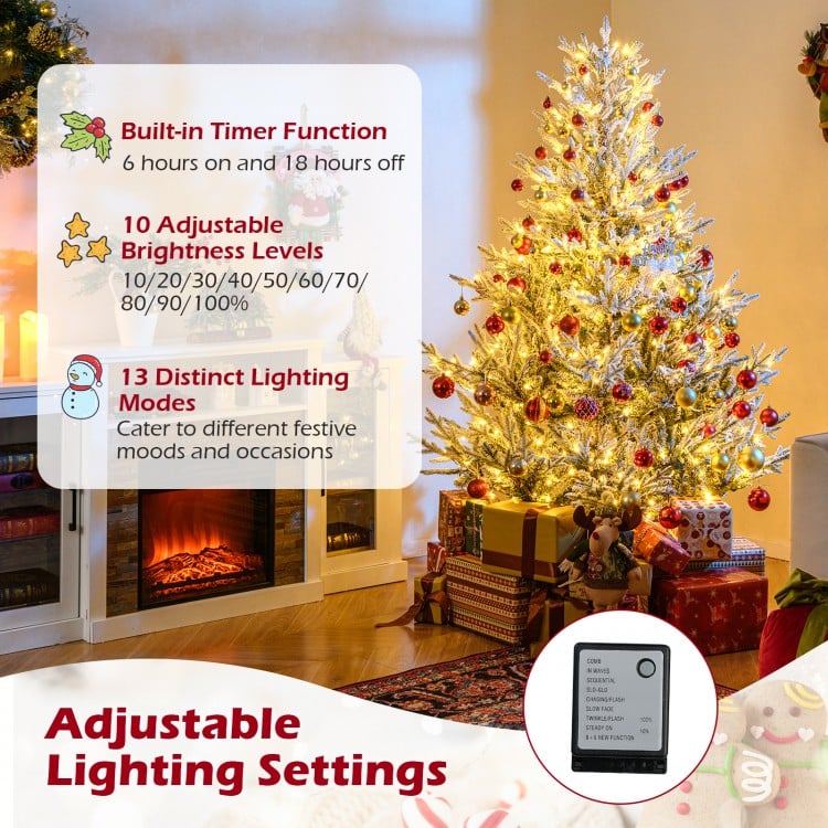 6 Feet Pre-Lit Artificial Christmas Tree Hinged Snow Flocked Xmas Tree