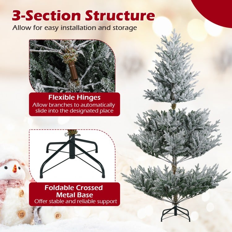 6 Feet Pre-Lit Artificial Christmas Tree Hinged Snow Flocked Xmas Tree