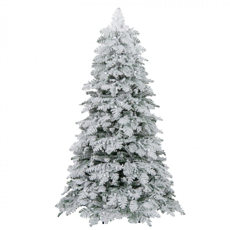 6 Feet Artificial Snow-flocked Christmas Tree Pre-lit Hinged Xmas Tree with 130 Twinkle Balls