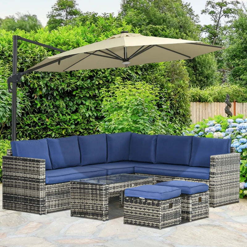 Outsunny 6pcs Garden Furniture Sofa Set, 8-Seater Outdoor Sofa Sectional with 3 Loveseat Wicker Sofa with Cushions