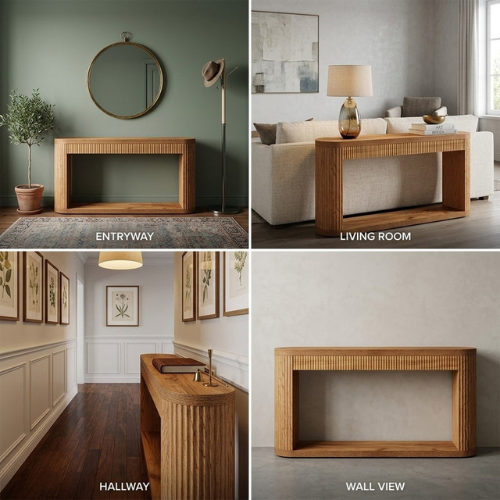 63-Inch Fluted Console Table, Modern Sofa Table for Entryway And Living Room