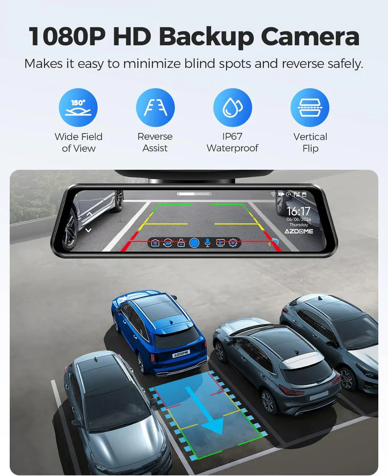AZDOME PG17 Front and Rear 4K Mirror Dash Cam 
