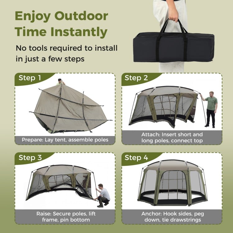 6-8 Person Netted Canopy Tent with Zippered Door