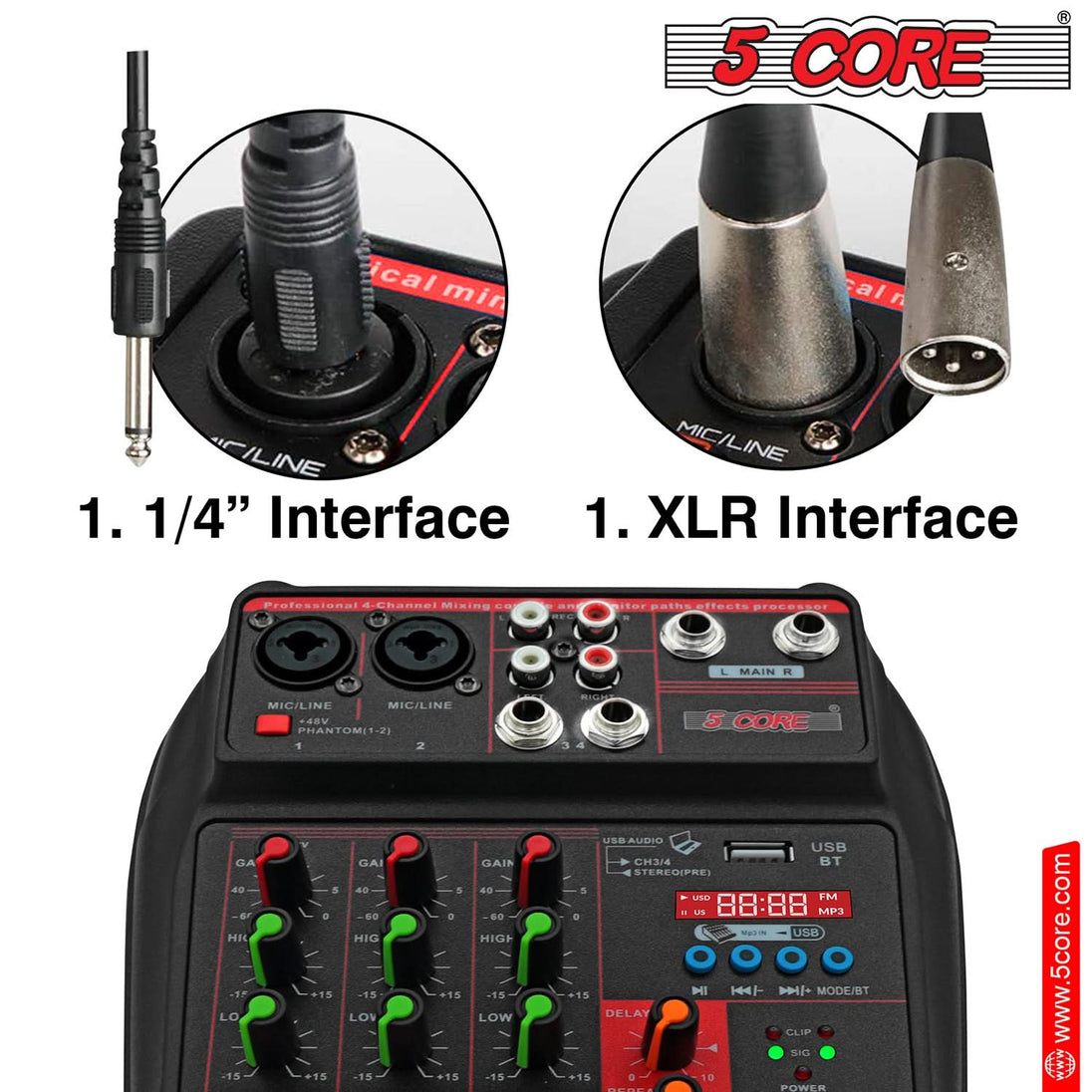 5 Core Audio Mixer 4 Channel DJ Equipment with Bluetooth USB Sound Board Console