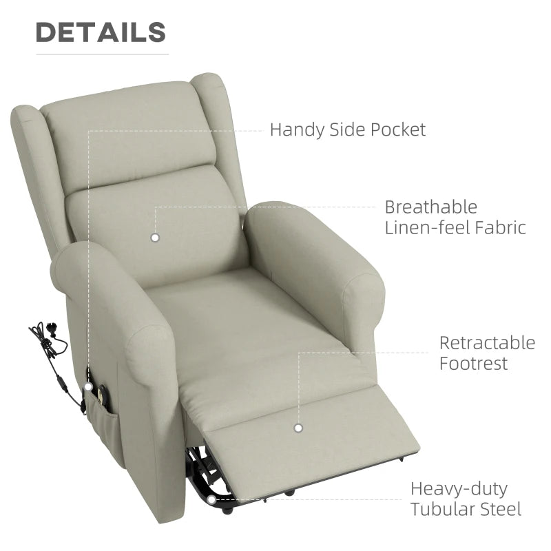 HOMCOM Wingback Lift Chair for Elderly, Power Chair Recliner with Footrest, Remote Control, Side Pockets, Cream White