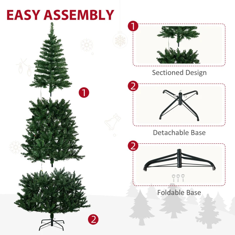 HOMCOM 7.5 Feet Prelit Artificial Christmas Tree with Warm White LED Lights, Holiday Home Xmas Decoration, Green 