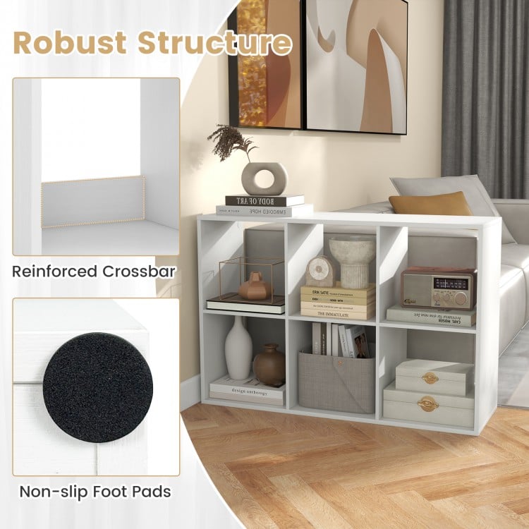 6 Cube Bookshelf with Back Guardrail for Living Room Bedroom-White