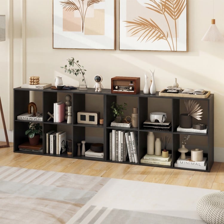 6 Cube Bookshelf with Back Guardrail for Living Room Bedroom-Black