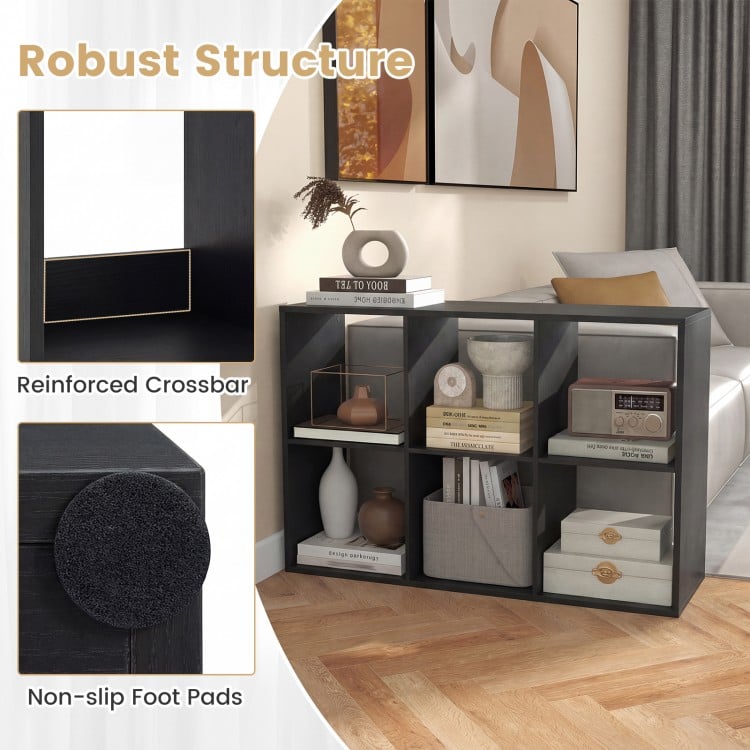 6 Cube Bookshelf with Back Guardrail for Living Room Bedroom-Black