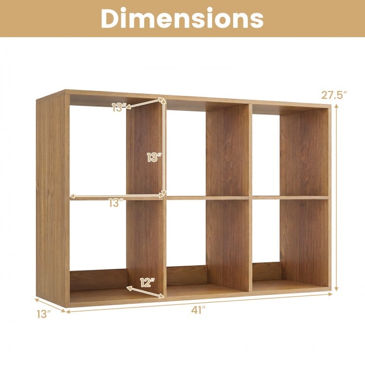 6 Cube Bookshelf with Back Guardrail for Living Room Bedroom-Natural