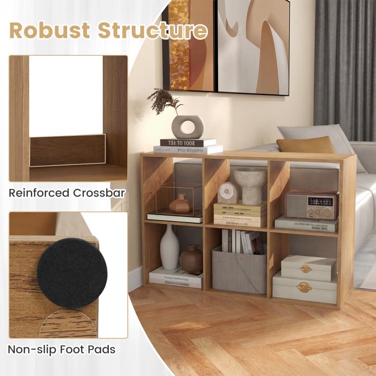 6 Cube Bookshelf with Back Guardrail for Living Room Bedroom-Natural