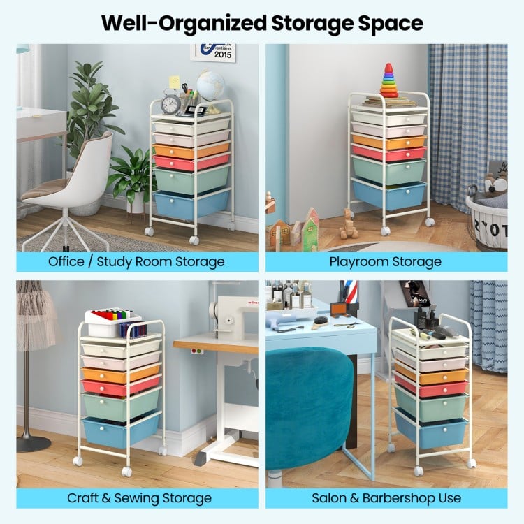 6 Drawers Rolling Storage Cart Organizer-Macaron