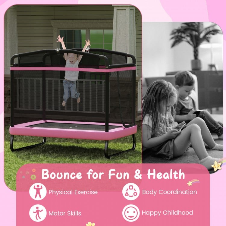 6 FT Kids Trampoline with Swing and Horizontal Bar Small Rectangle Trampoline